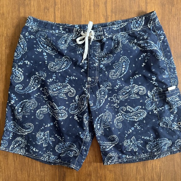 Polo Ralph Lauren Paisley Swim Trunks Mens 36 Swimsuit Shorts Blue Bandana Cowbo - Picture 1 of 15